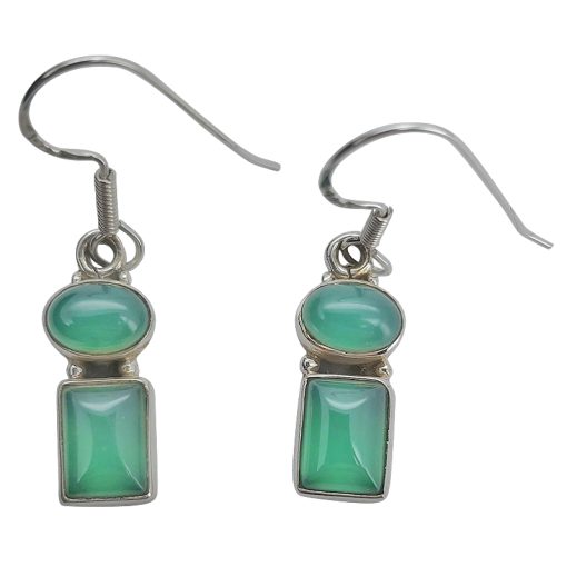 Geometric-Style Green Onyx Dangle Earrings