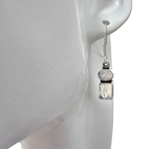 Geometric-Style Moonstone Dangle Earrings - Image 2