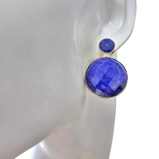 Faceted Lapis Lazuli Stud Statement Earrings - Image 2
