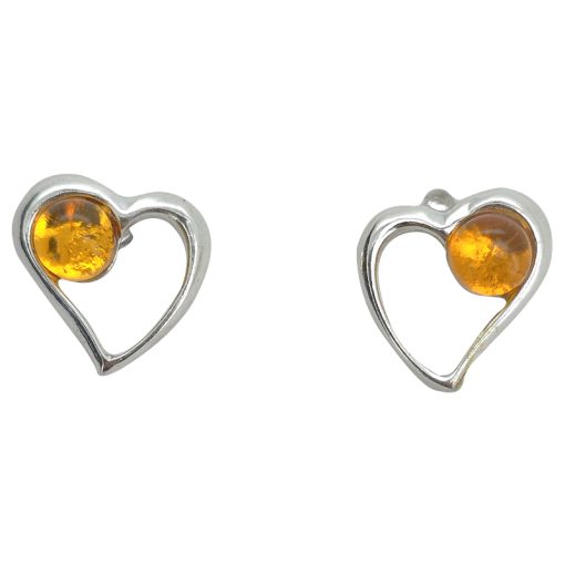 Cognac Amber Heart Stud Earrings