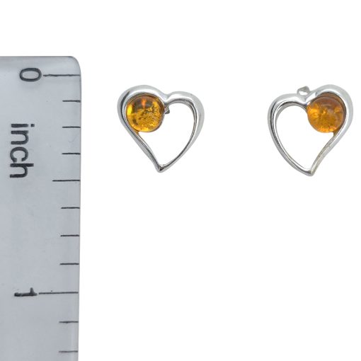 Cognac Amber Heart Stud Earrings - Image 3