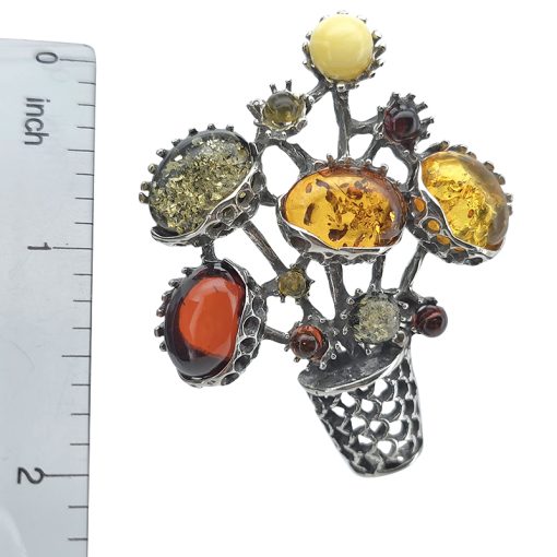 Multicolor Amber Flower Bouquet Pin / Brooch - Image 3