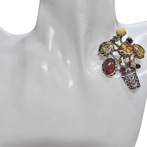 Multicolor Amber Flower Bouquet Pin / Brooch - Image 2