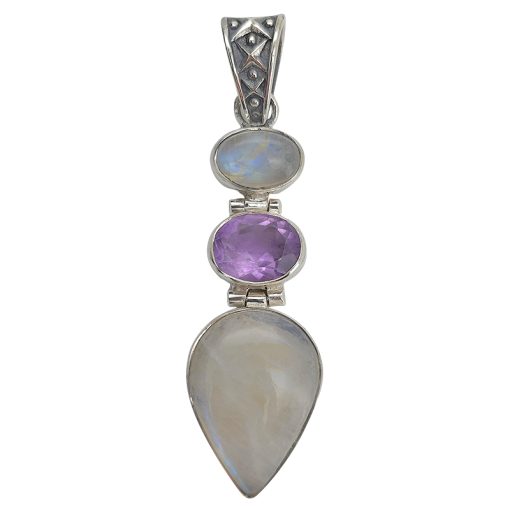 Moonstone/Amethyst Sterling Silver Handmade Pendant
