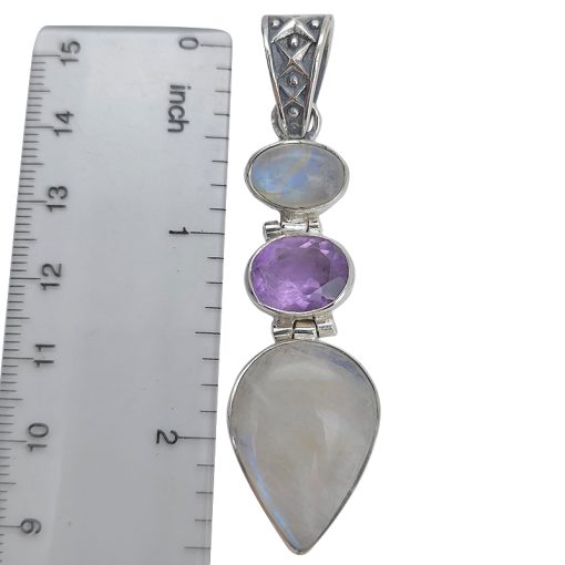 Moonstone/Amethyst Sterling Silver Handmade Pendant - Image 3