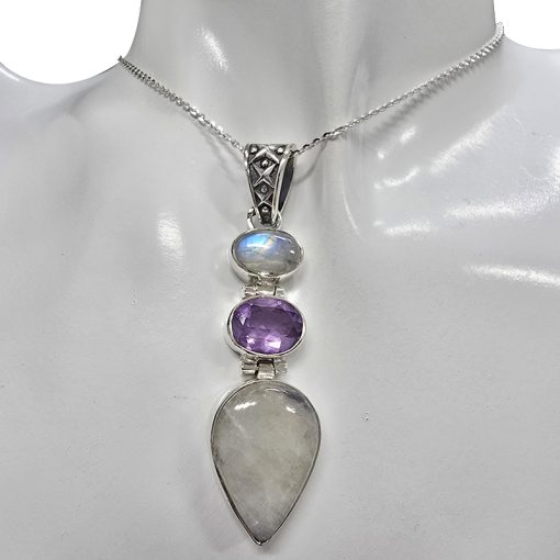 Moonstone/Amethyst Sterling Silver Handmade Pendant - Image 2