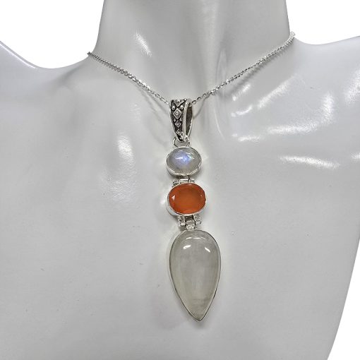 Moonstone/Red Onyx Sterling Silver Handmade Pendant - Image 2