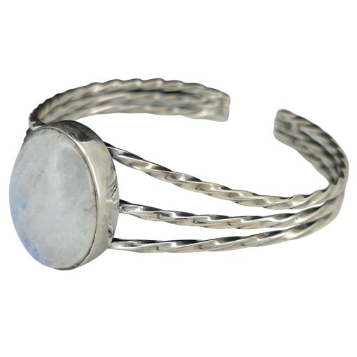 Moonstone Rope Twisted Silver Cuff Bracelet - Image 2