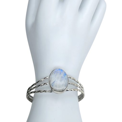 Moonstone Rope Twisted Silver Cuff Bracelet - Image 3