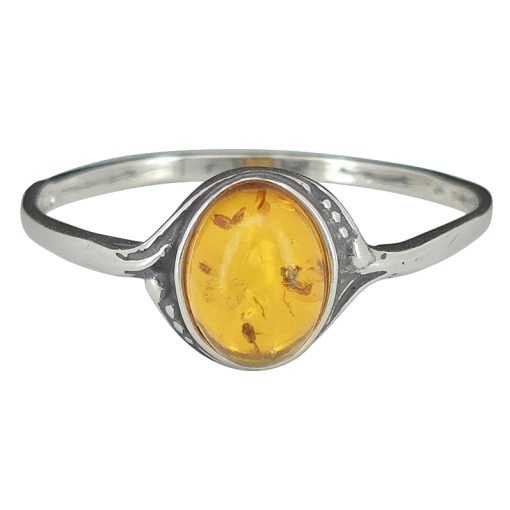 Cognac Amber Sterling Silver Oval Ring
