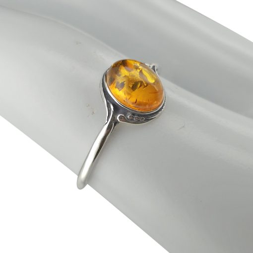 Cognac Amber Sterling Silver Oval Ring - Image 3