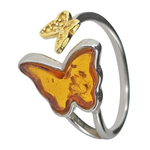 Butterfly Cognac Amber Adjustable Ring - Image 3