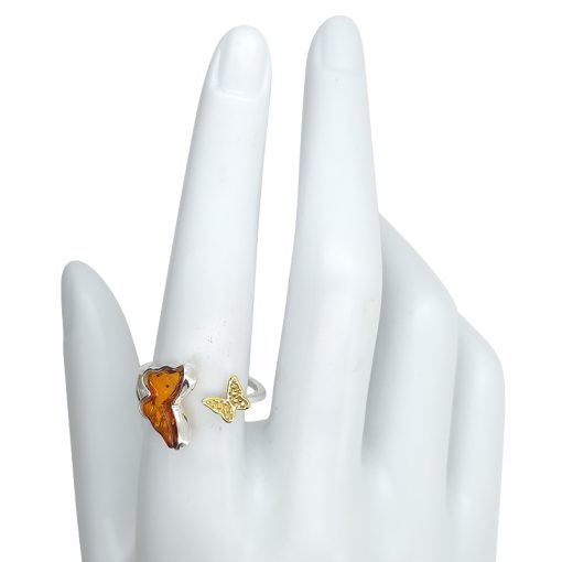Butterfly Cognac Amber Adjustable Ring - Image 4