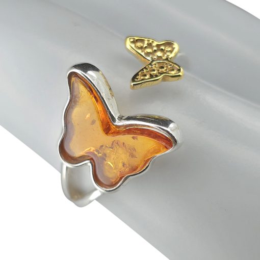 Butterfly Cognac Amber Adjustable Ring - Image 2