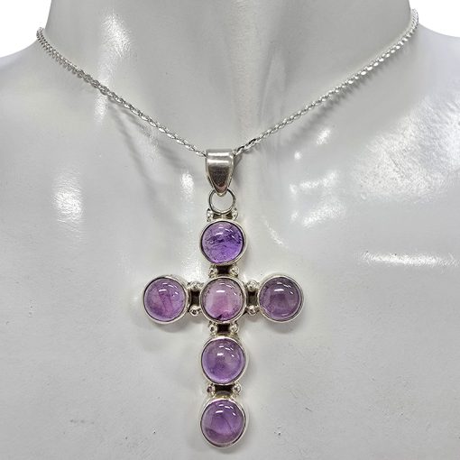 Amethyst Sterling Silver Cross Pendant - Image 2