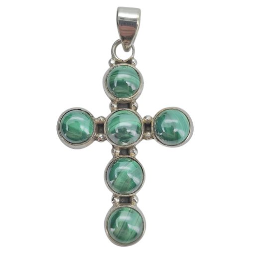 Malachite Sterling Silver Cross Pendant