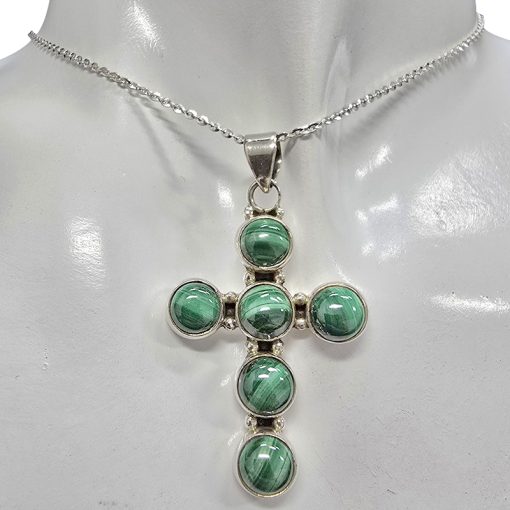 Malachite Sterling Silver Cross Pendant - Image 2