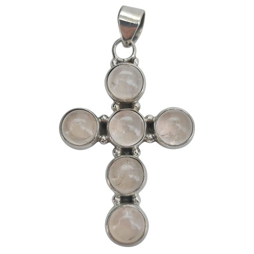 Rose Quartz Sterling Silver Cross Pendant