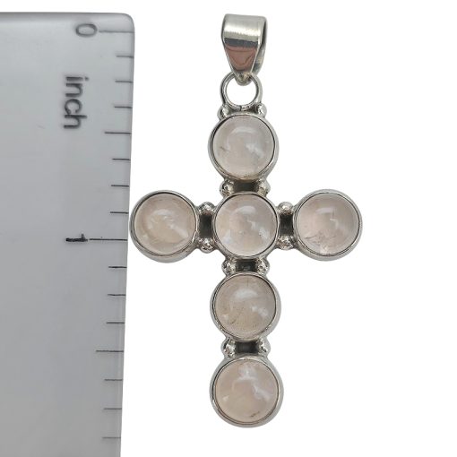 Rose Quartz Sterling Silver Cross Pendant - Image 3