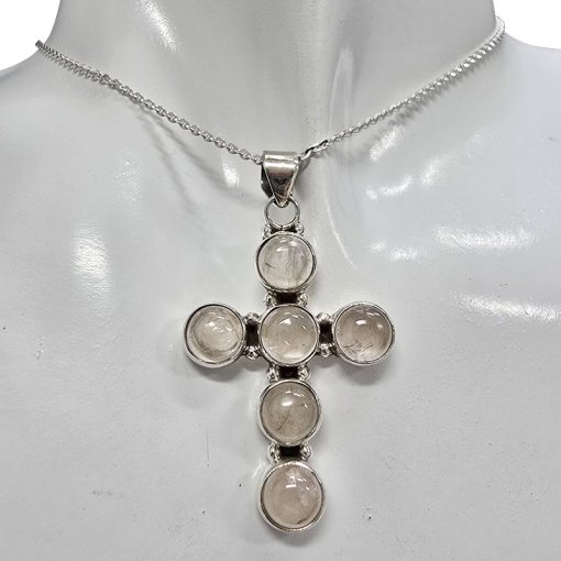 Rose Quartz Sterling Silver Cross Pendant - Image 2