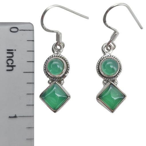 Green Onyx 925 Silver Earrings On Hooks - Image 3