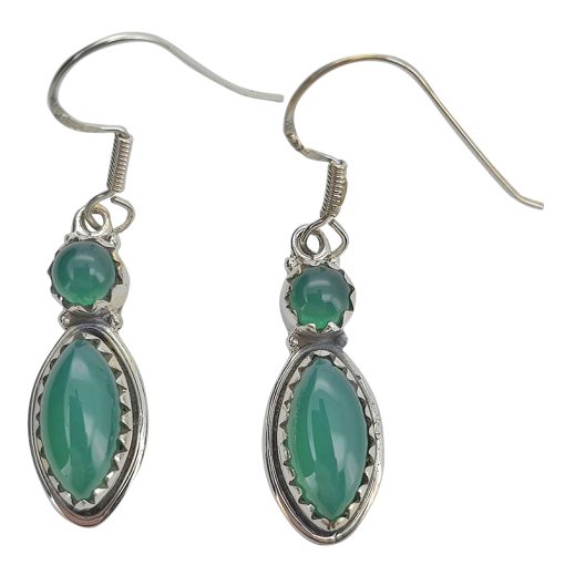 Green Onyx Sterling Silver Earrings On Hooks