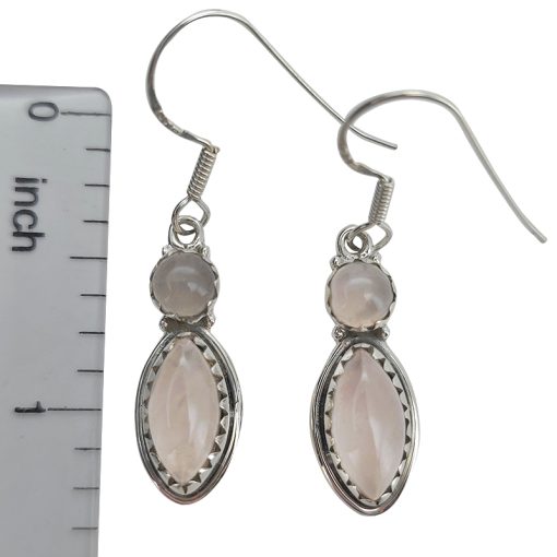 Rose Quartz Sterling Silver Earrings On Hooks - Image 3