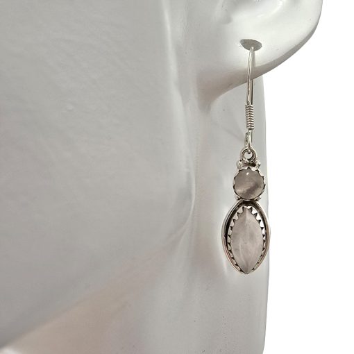Rose Quartz Sterling Silver Earrings On Hooks - Image 2