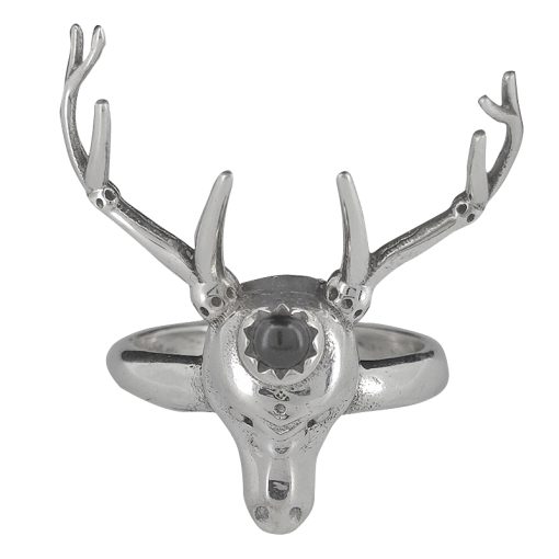 Black Onyx Sterling Silver Deer/Stag Head Ring