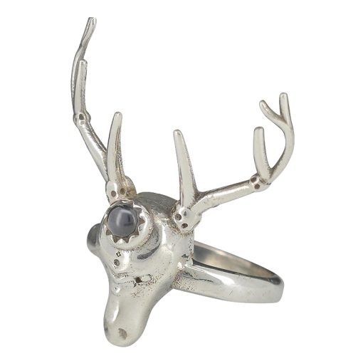 Black Onyx Sterling Silver Deer/Stag Head Ring - Image 4