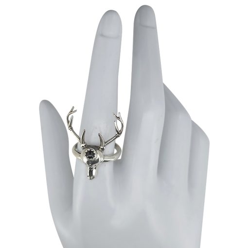 Black Onyx Sterling Silver Deer/Stag Head Ring - Image 3