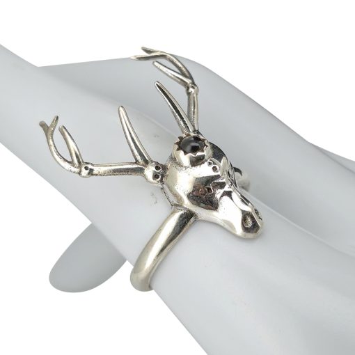 Black Onyx Sterling Silver Deer/Stag Head Ring - Image 2