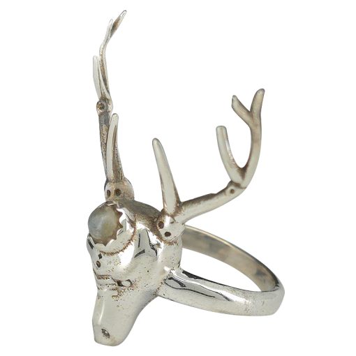 Labradorite Sterling Silver Deer/Stag Head Ring - Image 4