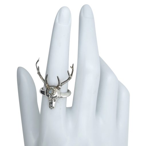 Labradorite Sterling Silver Deer/Stag Head Ring - Image 3