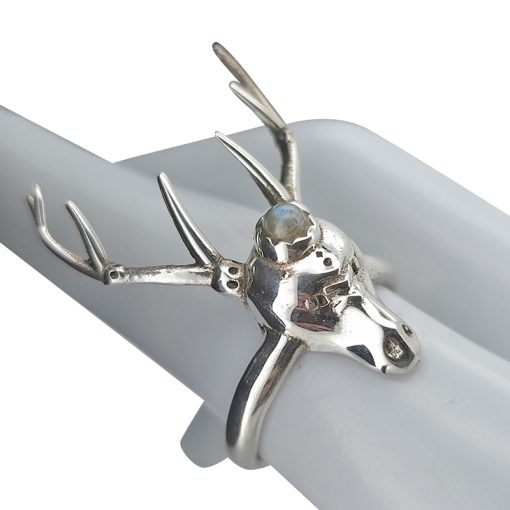 Labradorite Sterling Silver Deer/Stag Head Ring - Image 2
