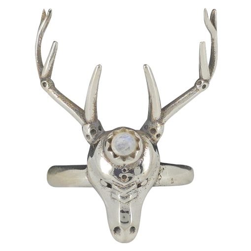 Moonstone Sterling Silver Deer/Stag Head Ring