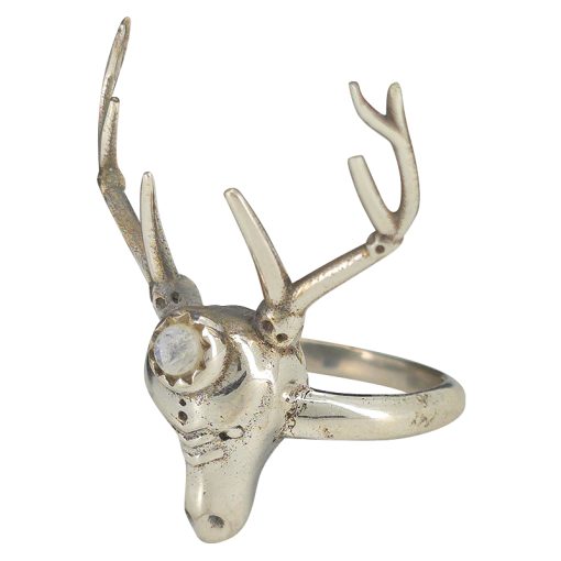 Moonstone Sterling Silver Deer/Stag Head Ring - Image 4