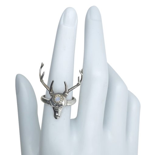 Moonstone Sterling Silver Deer/Stag Head Ring - Image 3