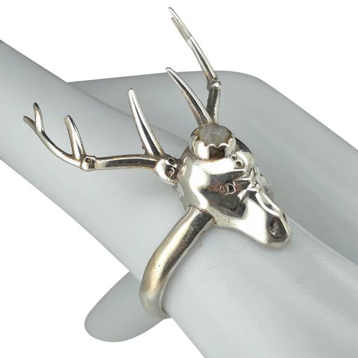 Moonstone Sterling Silver Deer/Stag Head Ring - Image 2