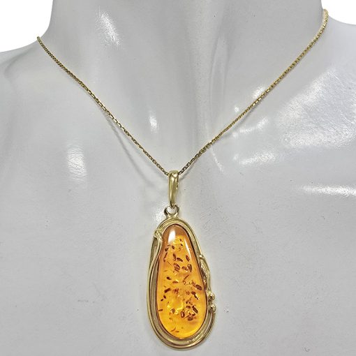 Cognac Amber Gold Plated Silver Handmade Pendant - Image 2