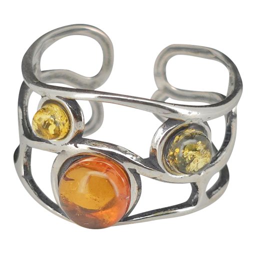 Multi Color Amber Sterling Silver Adjustable Ring