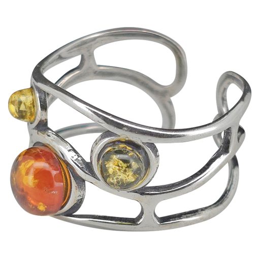 Multi Color Amber Sterling Silver Adjustable Ring - Image 4