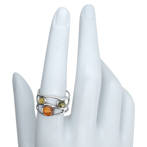 Multi Color Amber Sterling Silver Adjustable Ring - Image 3