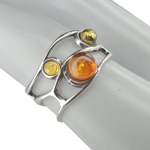 Multi Color Amber Sterling Silver Adjustable Ring - Image 2