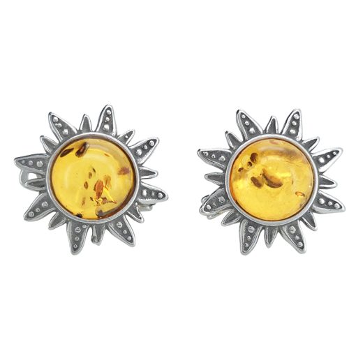 Sun Amber Sterling Silver Post Earrings