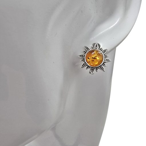 Sun Amber Sterling Silver Post Earrings - Image 2