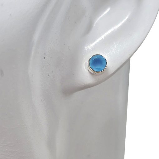 Faceted Blue Chalcedony Stud Earrings - Image 2