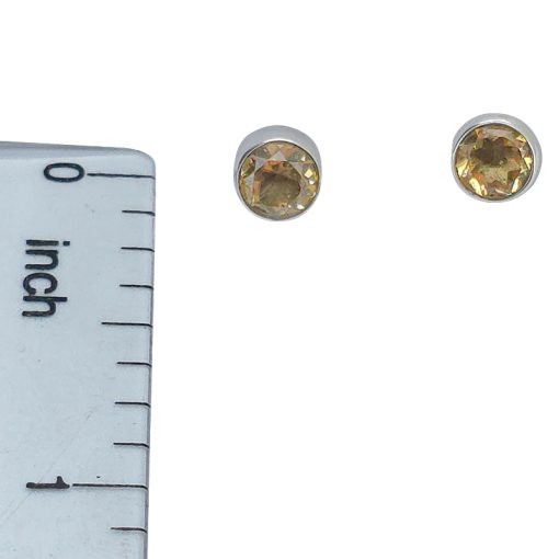Faceted Citrine Sterling Silver Classic Round Stud Earrings - Image 3