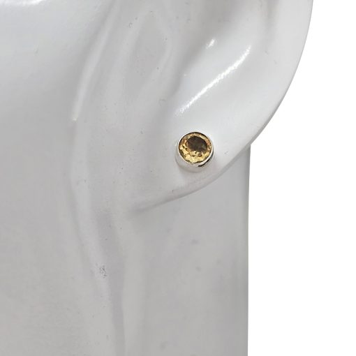Faceted Citrine Sterling Silver Classic Round Stud Earrings - Image 2