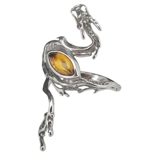 Dragon Cognac Amber Sterling Silver Adjustable Ring - Image 3